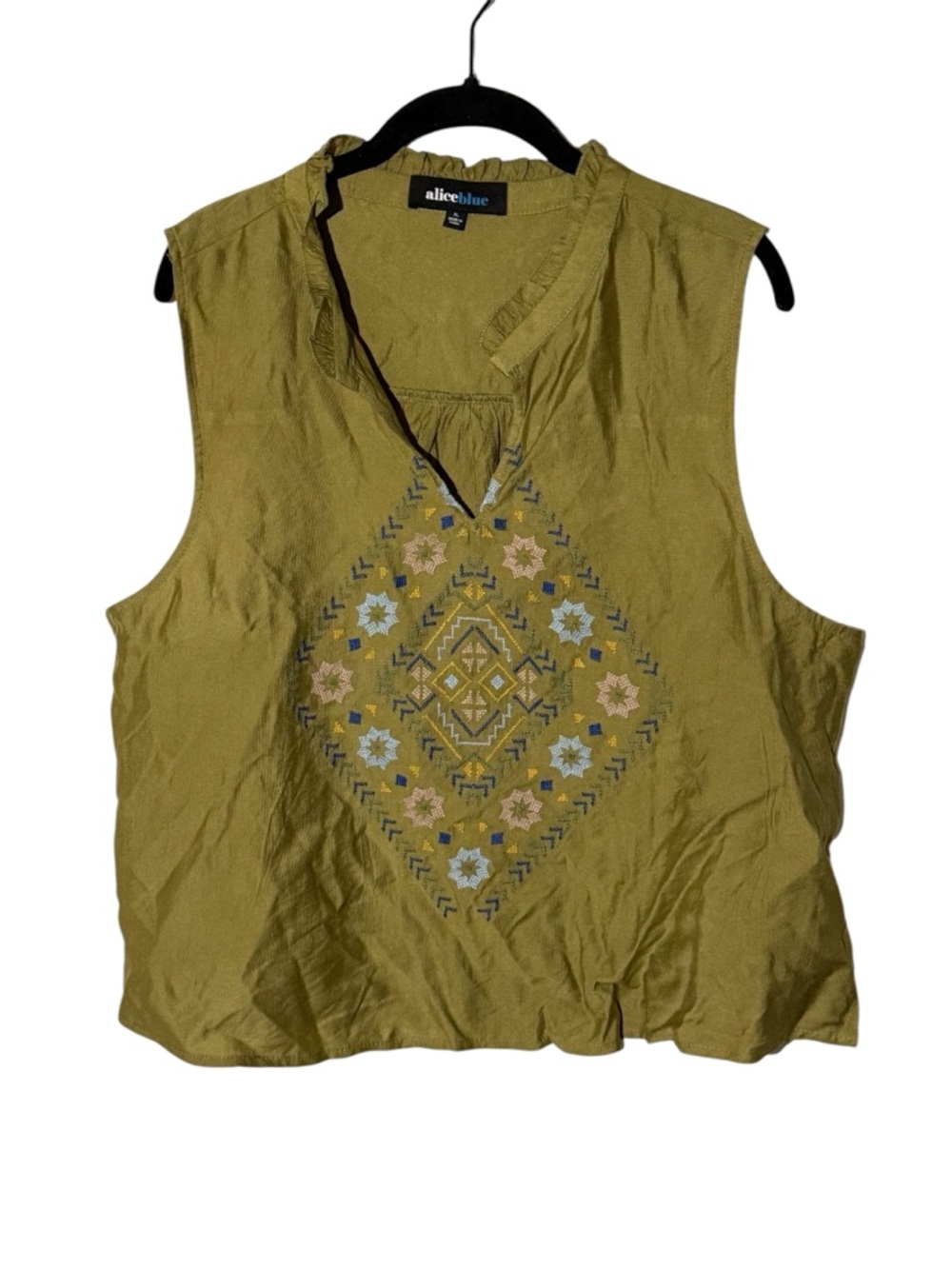 Alice Blue Green Embroidered Boho Peasant Top Size XL